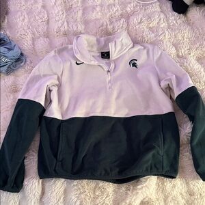 Nike Women's White and Dark Green Cowl Neck Sweater